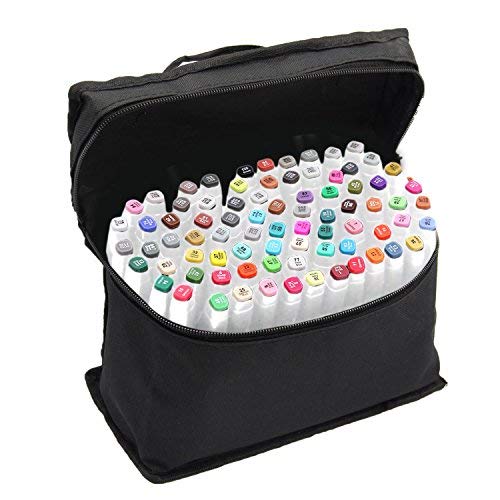Beetest 80 Pezzi Marker Pen Sketch Colori Pennarelli di Doppia Punta(1mm/6mm), Alcol Inchiostro a Base Penna Pennarello Punto Impostato con Custodia