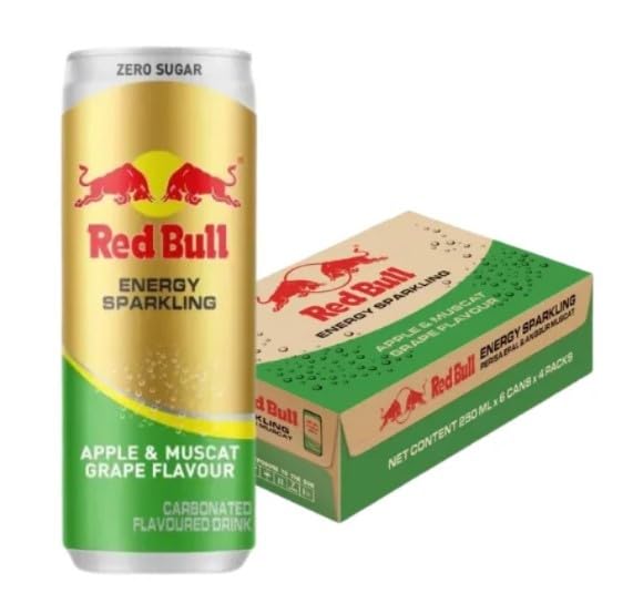 Red Bulls Energy Drink, Zero Sugar, Apple & Muscat Grape Flavour, Carbonated Beverage Each 250ml X Pack Of 12 (From Thailand)
