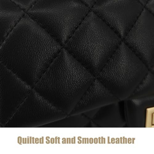 Image of M-ioi-M Small Quilted Crossbody Bag for Women, Genuine Leather Mini Shoulder Flap Purse with Gold Chain Strap & Top Handle