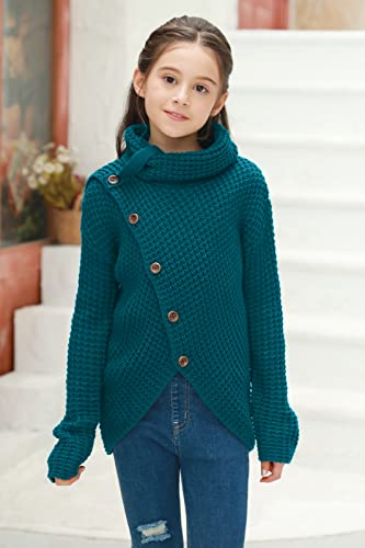 Haloumoning Girls Sweaters Button Turtle Cowl Neck Asymmetric Hem Wrap Pullover Sweaters for Girls2