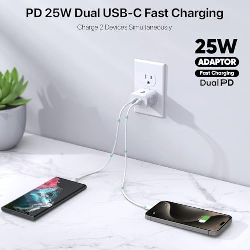 Image of DR VAKU 25W PD Dual Port Charger, Type C Adaptor with Braided Cable, Compatible with iPhone 17 Series and Android Devices
