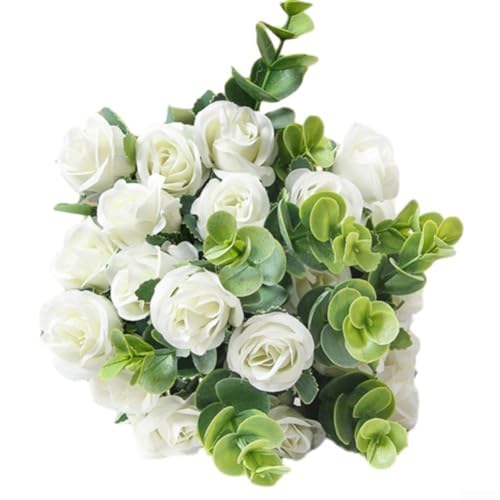 Ramo de rosas artificiales de seda de tallo largo, arreglos florales para centros de mesa de boda, fiesta nupcial, oficina, decoración del hogar, jarrones, exhibición de color rojo y rosa (para blanco