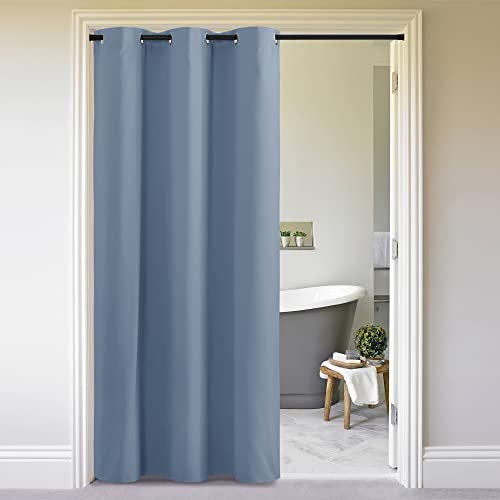 Image of NICETOWN Stone Blue Door Curtain for Doorway Privacy, Curtains 84 Inch Length, Room Divider Curtain Cover, Blackout Temporary Insulated Closet Curtain for Bedroom Closet (1 Panel, 5ft Wide)