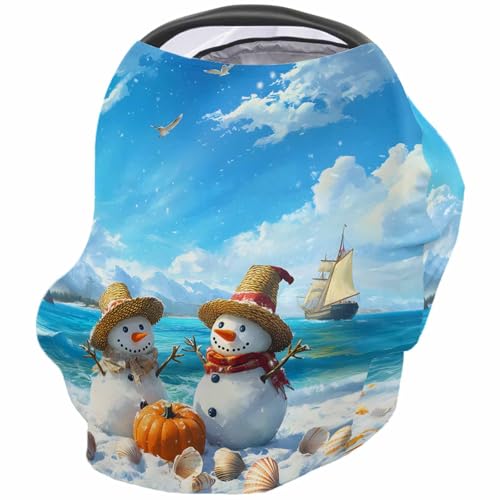 Nursing Cover for Breastfeeding Scarf, Christmas Snowman Winter Ocean Pumpkin Straw Hat Beach Shells Baby Car Covers Super Soft Multi Use for Canopy Shopping Cart Cover Blanket Stroller Cover