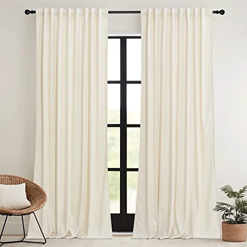 Image of RYB HOME Ivory White Velvet Curtains 63 inches Length with Hook Belt | Soft Fabric, Room Darkening, Thermal Insulated, Luxurious Home Decor, Drapes for Living Room Bedroom, W42 x L63, 2 Panels