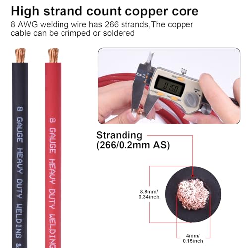 Image of iGreely 8 Gauge 8 AWG Wire 20 Ft Black + 20 Ft Red Ultra Flexible Welding Battery Pure Copper Cable for Car Solar, 5pcs 5 /16 inch inch& 5pcs 3 /8 inch inch Copper Cable Lug Terminal Connectors with Heat Shrink Tubing
