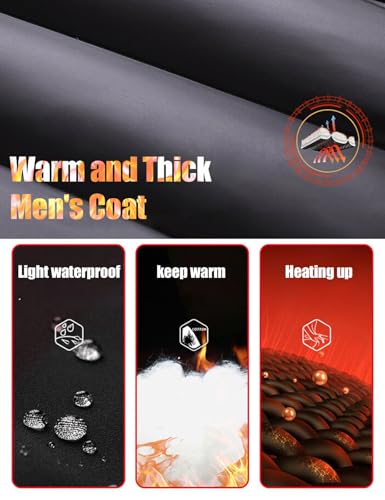 Image of Men's Hooded Puffer Jacket Winter Coat Warm Thickened Zip Up Quilted Padded Jackets with Pockets