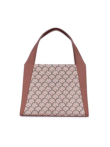 Image of ZOUK Printed Jute Handcrafted Vegan Leather Grey Women's Stylish Tote Bags | Trapezia Tote| Shoulder bag with double handle