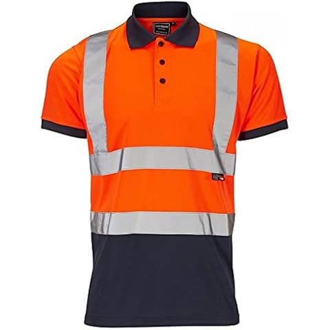 Expert Workwear High Vis Viz Visibility Polo T Shirt Short Sleeve Security - Yellow Orange Red Navy Black - Two Tone Yellow/Navy Orange/Navy (M, Orange/Navy) Cover