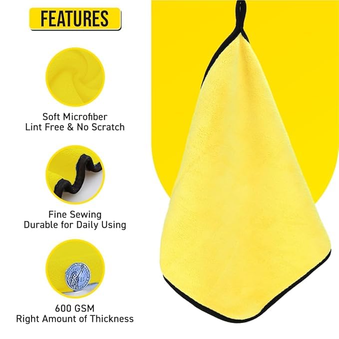 Image of Btag Microfiber Cleaning Cloth, 40x60 cms 600 GSM | Highly Absorbent,Lint and Streak Free, Multi-Purpose Wash Cloth for Kitchen,Car,Window,Stainless Steel,Silverwear(Yellow 40x60cms) Pack of 4
