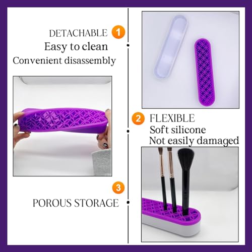 Image of TANG SONG 2 PCS Silicone Make up Brush Holder Cosmetic Storage Box Desktop Organizers (Purple)