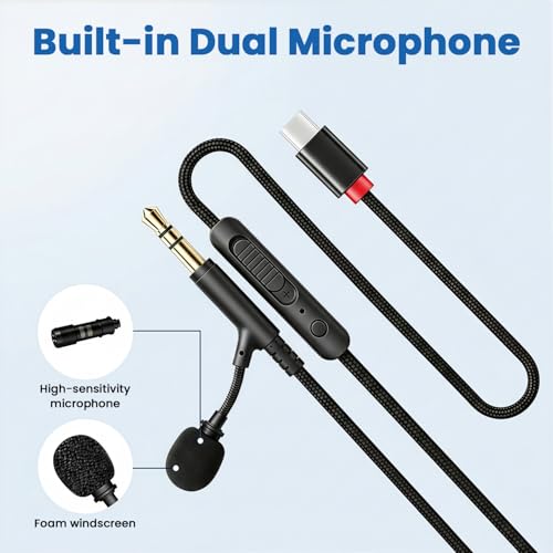 Image of ZORBES Type C to 3.5MM Audio Cable with Mic & Inline Control, 1.5M Nylon Braided 3.5MM Jack to Type C, Volume & Playback Button, Clear Voice Call & Gaming Chat, Compatible with Phone, Tablet & Laptop