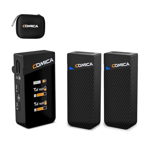 Microfone Lavalier Sem Fio Comica Vimo C2, Transmissor Duplo 2.4G, Cancelamento de Ruído, 8h de Bateria, 200m de Alcance. Ideal para Gravações no YouTube, Aulas Online, Transmissões ao Vivo e Vlogs