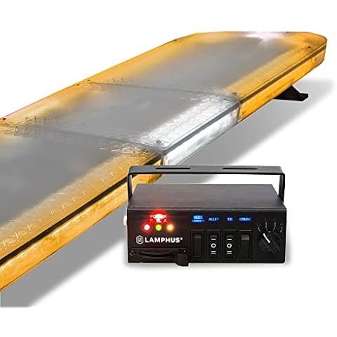 LAMPHUS SolarBlast SBFB98 47" 98W AMBER LED Emergency Full-Size Light Bar [SAE J595 Class III] [58 Flash Mode] [Controller Box] Yellow Flashing Rooftop Strobe Warning Light Bar For Tow Trucks Cover