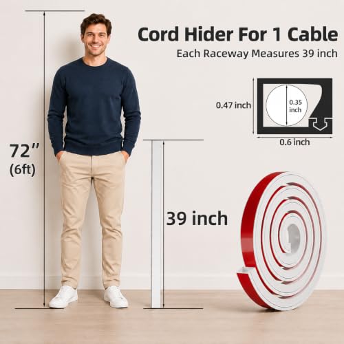 39" Flexible Cord Hider for 1 Cable,Side-Open Cord Covers for Wire on Wall by KAYLEINSTER - Used condition - Image 3