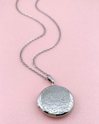 Youfeng SS-FL003-S Locket Necklace That Holds Pictures Flower Lockets Necklaces Pendant 18K Gold Plated Gifts Jewelry Silver Round thumb #3