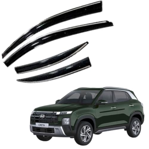 Image of CAR SAAZ Chrome Line Door Visor for Creta (2024 - Present) (Set of 4Pcs) | Rain Guard | Wind Deflector