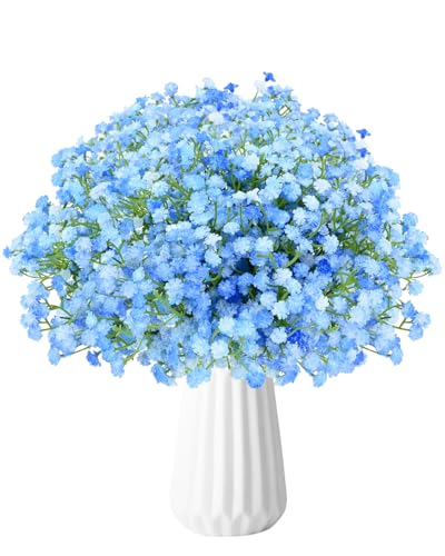Veneloo Babys Breath Artificial Flowers, 24Pcs Fake Baby Breath Flowers Artificial Bulk Faux Gypsophila Real Touch Flowers for Outdoors Wedding DIY Bouquet Arrangement Party Home Garden Decor, Blue