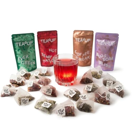 TEAdUP Gin Botanicals Geschenkset 20 BoozyBags für Gin & Tonic & Vodka 4 Sorten (Gurke Minze Himbeere Chili Lavendel Rose Kaffee Kakao)