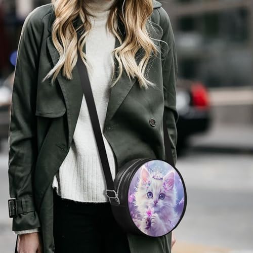 Leather Crossbody Bags for Women, Round Shoulder Purse Circle Bag Wallet Small Women Handbag3