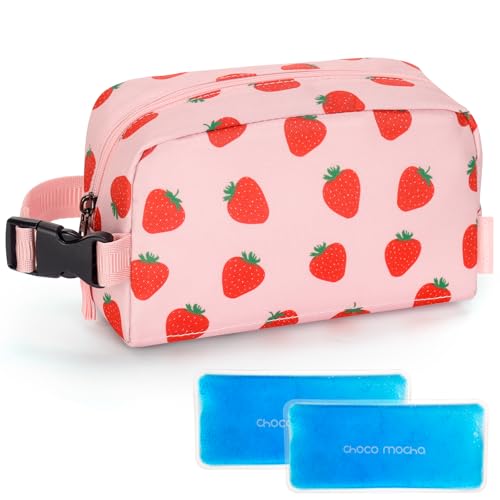 Choco Mocha Snack Bag for Kids Small Cooler Bags Insulated & Freezable Snack Bag For School Toddler Snacks Pouch Lunch Bags, Strawberry Red