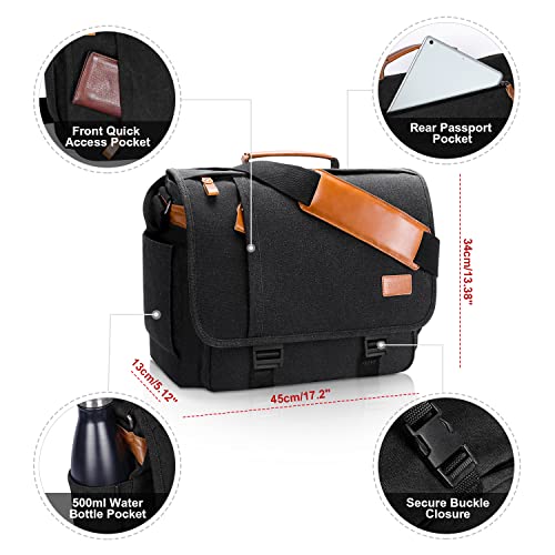 Image of ESTARER Men Messenger Bag 15.6 inch, Computer Work Bag Water-resistant Canvas, Laptop Shoulder Bag Briefcase Satchel, Dark Grey