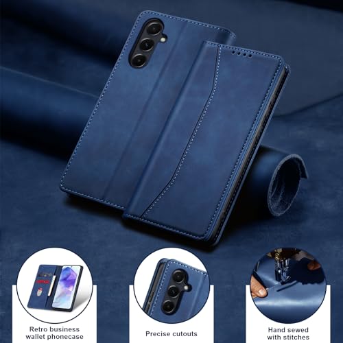 Image of Jasonyu Flip Wallet Case for Samsung Galaxy A55,Leather Magnetic Folio Cover with Card Holder,Kickstand - TPU Shockproof Durable Protective Phone Case,Blue