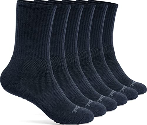 TSLA Mid Calf Crew Socks 6 Pairs – Supportive Arch Fit Sports Socks for Men & Women, All Season Use MZS62-NVY Large