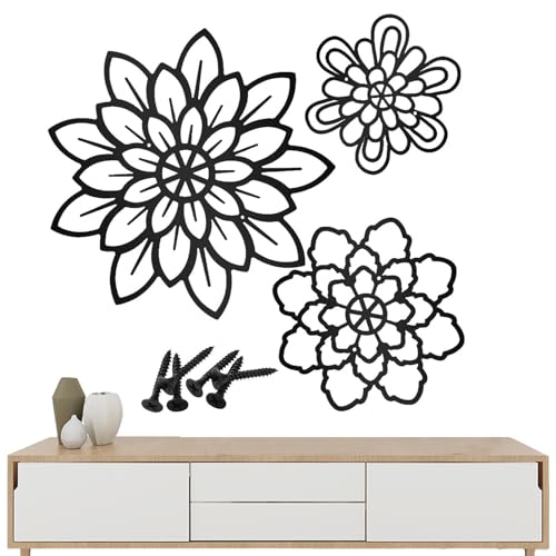 Décoration murale florale en fer lot de 3 suspensions en métal ajouré pour salon