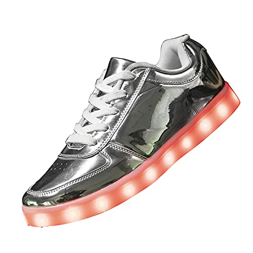 PYYIQI LED Light Up Shoes for Women & Men - Sports LED Sneakers with USB Charging - Festivals, Christmas, Halloween, New Year Party - Silver 38
