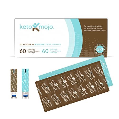 KETO-MOJO Pack combiné de bandelettes réactives à utiliser UNIQUEMENT avec le lecteur GKI | 60 Glycémie + 60 Cétone Sanguine (120ct)