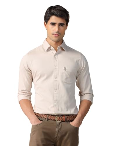Image of U.S. Polo ASSN. Solid Tailored Fit Cotton Shirts for Men - 100% Cotton, Full Sleeve Mens Casual Shirts