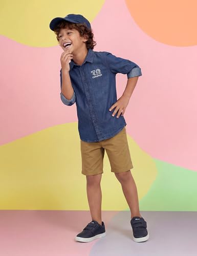 Image of Amazon Brand - Symbol Boys 100% Cotton Regular /Mandarin Collar Denim Shirt | Full Sleeves | Regular Fit | Age 2-14 Years