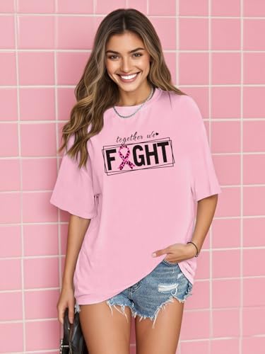 Breast Cancer Shirts for Women Oversized Cancer Awareness Shirt Pink Ribbon Graphic Tee Cancer Survivor Support Tops - image 2