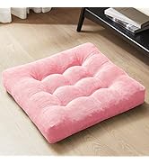 Pink Meditation Floor Pillow, Square Large Pillows Seating for Adults, Tufted Corduroy Floor Cush...