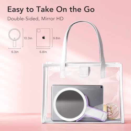 Image of LitBear Travel Makeup Mirror with Light, Rechargeable Double-Sided 10X /1X Magnifying Mirror, Portable Lighted Beauty Mirror, 3 Color Lighting, Dimmable Touch Screen, Tabletop Handhold Hanging (Purple)