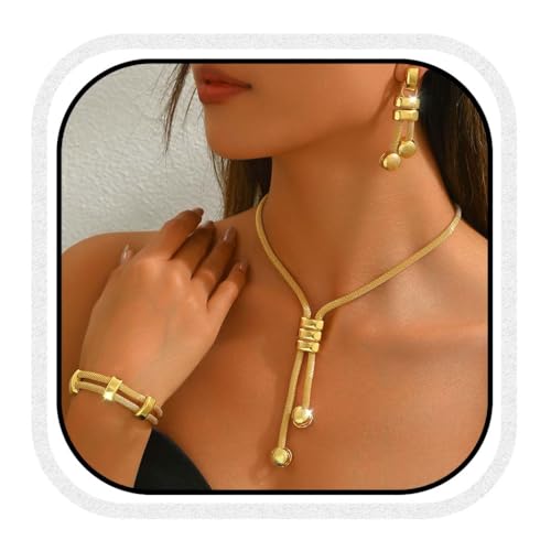 CLOACE Gold Long Choker Necklace Set Punk Cuban Y-Necklaces and Bracelet Fashion Chain Jewelry Accessories for Women