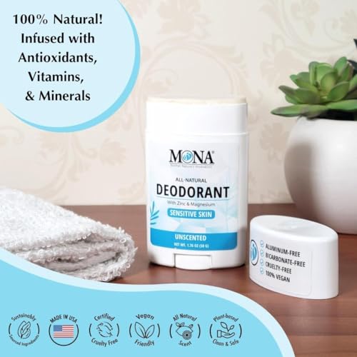 Image of MONA BRANDS All Natural Deodorant For Women & Men | For Sensitive Skin | No Aluminum or Baking Soda | (2-Pack UNSCENTED 1.76 Oz each)