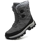 ASOCO DREAM Schneestiefel Herren Wasserdicht Warm Gefüttert Winterstiefel Outdoor Leicht Rutschfest Winterschuhe,Grau,44 EU
