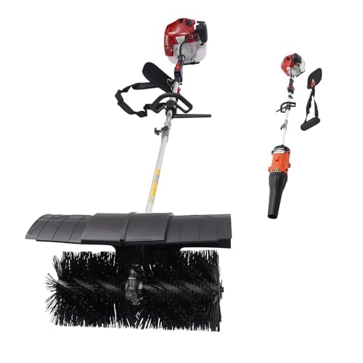 HELAISITAN 52cc Handheld Lawn Sweeper, 2.3HP 2-Stroke Gas Power Broom with Blower, Adjustable Speed Walk Behind Sweeper 8500RPM Heavy-Duty Outdoor for Driveways, Lawns, Leaves, Snow, and Debris