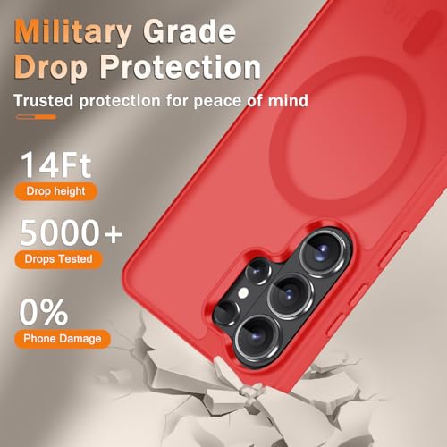 Image of YENAPOON for Samsung Galaxy S26 Ultra Case, Matte Magnetic Phone Cover, Red | Fit for MagSafe, Screen Protector included, Shockproof Military Grade Protection, Translucent Frosted Back