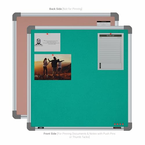 Image of Scholar Art Metis 2x2 Feet Fabric Pin Board for Wall & Study Table | Vibrant & Versatile Crape Cloth + High Density Soft Board for Pinning Photos, Sticky Notes & Reminders (Emerald Green)