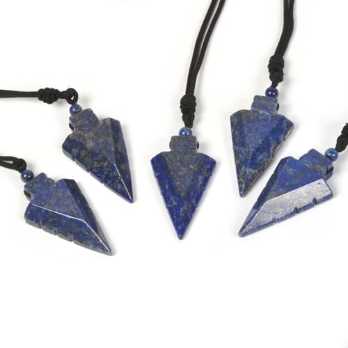 Natural Gemstone 47mm Arrowhead Flatback Spearhead Healing Stone Crystal Amulet Pendant Adjustable Braided Cord Necklace 18 to 28 Inch2