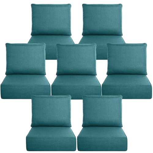 Image of Luxury 6 inch Thick Outdoor Cushion Set 7 - 22x24 Patio Furniture Cushions with 28D High-Density Foam, Water-Resistant & Fade-Resistant Fabric, Removable Covers for Patio Furniture Sofa - Peacock Blue