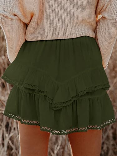 Image of Aoudery Flowy Shorts for Women Casual Boho Ruffle Tiered Skorts High Waist Mini Skirts Golf Tennis Crochet Shorts