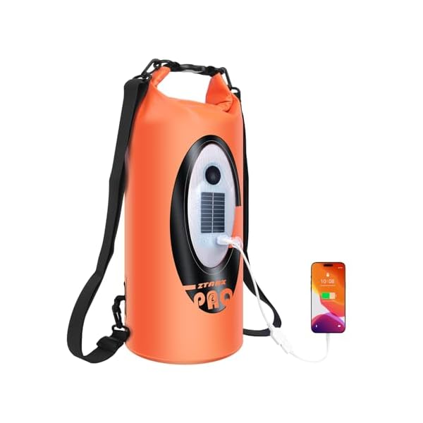 SolarBattery-Powered-Multi-Functional-Waterproof-Backpack-Bluetooth-Speaker-IP66-Waterproof-Dry-Bag-Heavy-Duty-Roll-Top-Closure-Large-Capacity-Bag-for-Camping-Hiking-Traveling-Orange-10L Solar/Battery Powered Multi-Functional Waterproof Backpack, Bluetooth Speaker, IP66 Waterproof Dry Bag, Heavy Duty Roll Top Closure, Large Capacity Bag for Camping, Hiking, Traveling (Orange 10L)