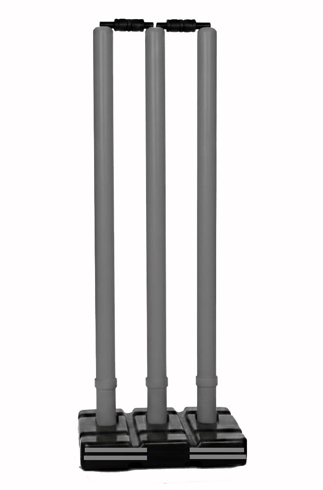 Heavy Black Cricket Stumps with Red Line | Plastic Wickets Set with 3 Stumps + 2 Bails + 1 Stand | Full Size Wickets | for Cricket Ground, Tournament Wicket | Black (Black with Green Lines)-image-19