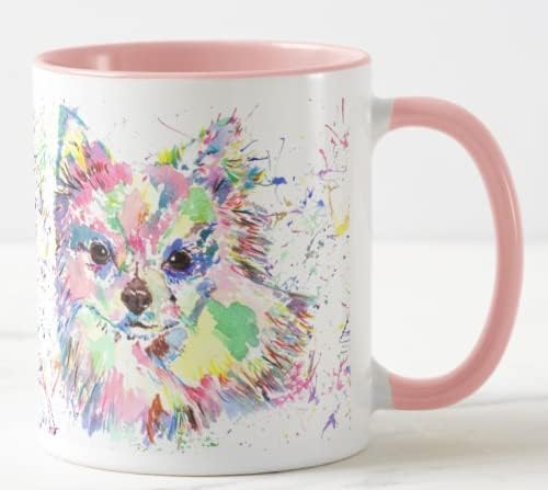 Chihuahua Long Hair Dog Pet Watercolour Rainbow Art Coloured Mug Cup Gift Birthday Work Office Christmas Tea Coffee (Pink)