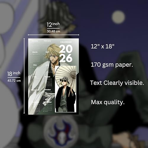 Image of 2026 Anime Calendar - Kisuke Urahara from Bleach | 12 inch x 18 inch size | Wall Decoration Aesthetic Calendars