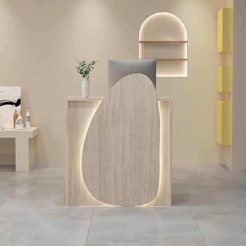 BK&MF 受付カウンター LEDライト付き レジカウンター ロック引き出し組み立てが簡単 小規模店舗のレジ幅60-100cm多機能企業フロントデスク 美容室 アパレルショップ オフィス受付台,J,60x40x95cm(24x16x37inch)